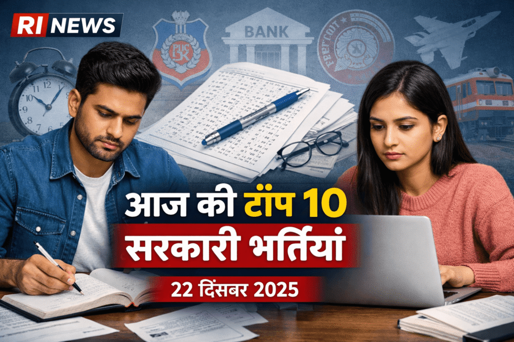 22 दिसंबर 2025 की टॉप 10 सरकारी भर्तियाँ और परीक्षाएँ – BSF, लेखपाल, पुलिस, बैंक, NCERT और कोल इंडिया भर्ती से जुड़ी ताज़ा खबरें | RI News