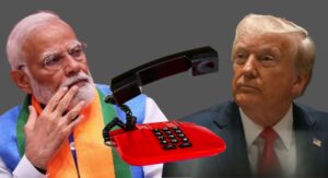 Indian Prime Minister Narendra Modi and former US President Donald Trump shown with a telephone symbolizing India–US diplomatic phone conversation