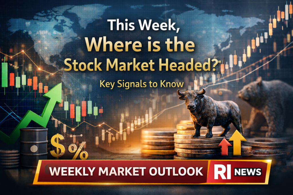 Weekly market outlook graphic showing stock market charts, bullish and bearish indicators, and key signals for the week ahead