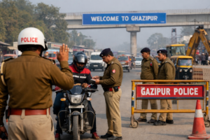 गाजीपुर लोकल न्यूज आज में पुलिस की कार्रवाई और सड़क सुरक्षा अभियान की तस्वीर