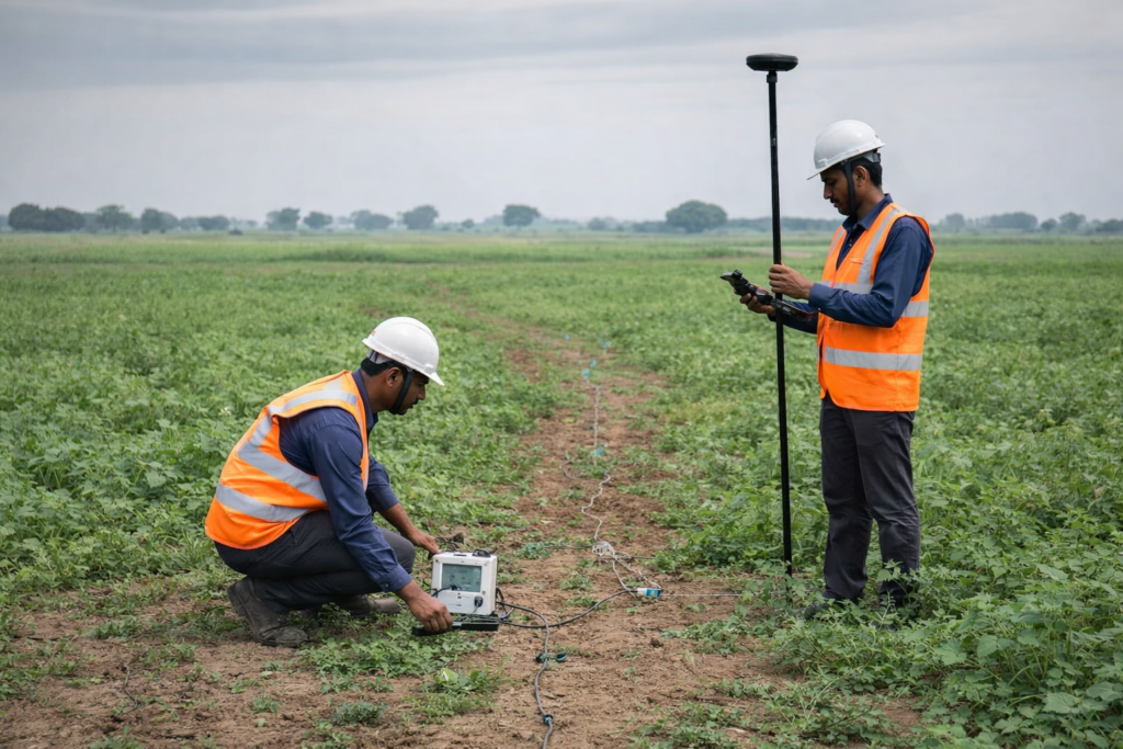गाज़ीपुर के भांवरकोल क्षेत्र में ओएनजीसी का ज़मीनी सर्वे कार्य