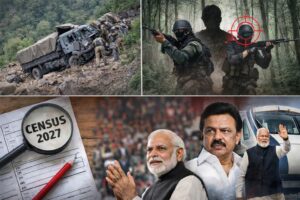 डोडा आर्मी हादसा, सरांडा नक्सल ऑपरेशन, 2027 जनगणना, एमके स्टालिन और पीएम मोदी से जुड़ी आज की 5 बड़ी राष्ट्रीय खबरों का कोलाज