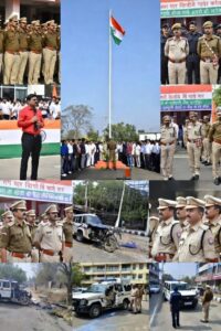 गाजीपुर में 26 जनवरी 2026 गणतंत्र दिवस समारोह का कोलाज: तिरंगा फहराते पुलिसकर्मी, मंत्री ध्वजारोहण करते हुए, भीड़ में राष्ट्रभक्ति, सम्मान समारोह और स्थानीय घटनाओं की तस्वीरें