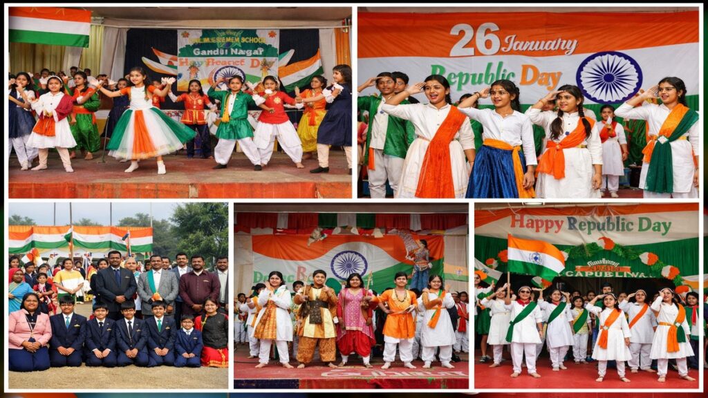 गाजीपुर के ग्रामीण विद्यालयों में 77वें गणतंत्र दिवस पर सांस्कृतिक कार्यक्रम प्रस्तुत करते छात्र-छात्राएँ