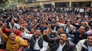 बीएसए कार्यालय के बाहर TET अनिवार्यता के खिलाफ धरना देते शिक्षक, गाजीपुर