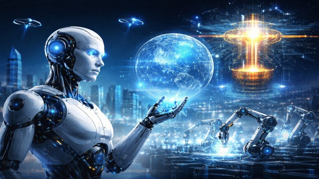 कृत्रिम बुद्धिमत्ता 2026 में रोबोटिक्स, वैश्विक AI नेटवर्क और क्वांटम तकनीक का दृश्य
