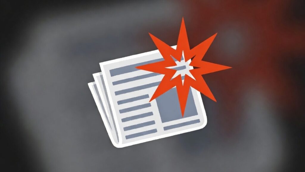 Breaking news alert icon with megaphone and yellow speech bubble saying 'BREAKING NEWS'