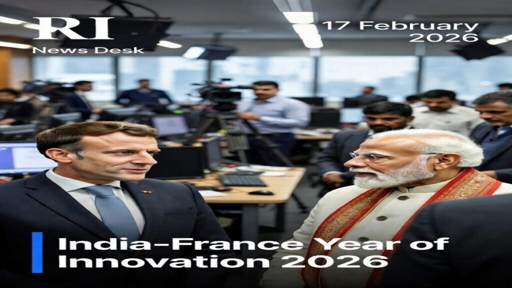 फ्रांसीसी राष्ट्रपति इमैनुएल मैक्रों और प्रधानमंत्री नरेंद्र मोदी मुंबई में ‘India-France Year of Innovation 2026’ के अवसर पर बातचीत करते हुए