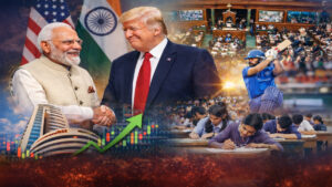 भारत-अमेरिका व्यापार समझौते और शेयर बाजार में उछाल से जुड़ी आज की 10 बड़ी खबरों का प्रतिनिधि दृश्य