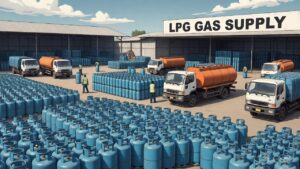 LPG सिलेंडर बुकिंग बढ़ने के बीच गैस सिलेंडरों का बड़ा स्टॉक और सप्लाई ट्रक