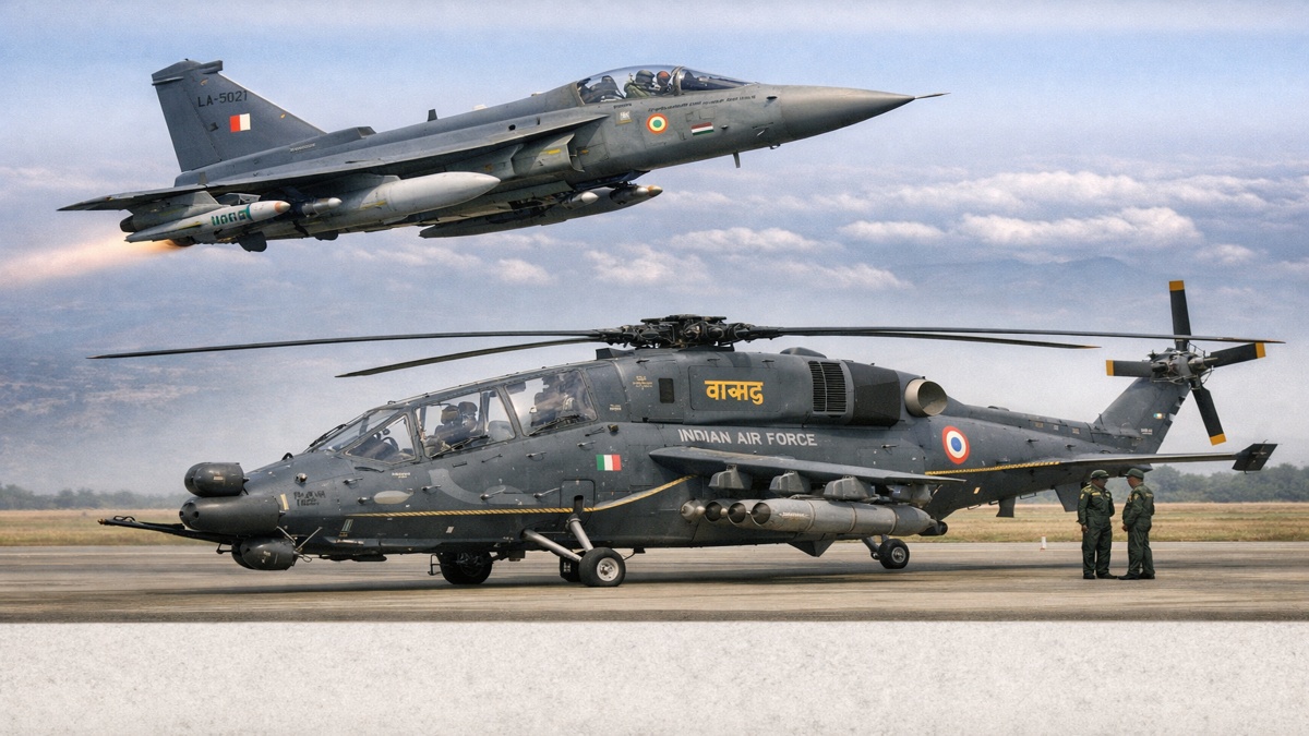 HAL Tejas Mk1A and Prachand Helicopter HAL Tejas Mk1A and Prachand helicopter India