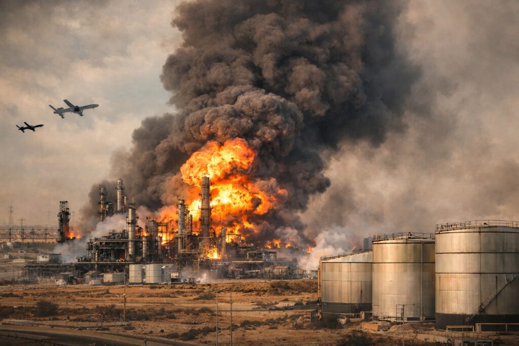 मिडिल ईस्ट संकट 2026 में ईरान के तेल डिपो पर हमले के बाद उठता धुआं