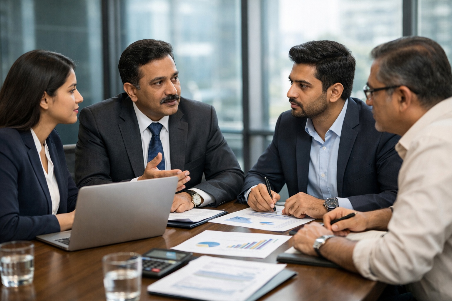 Neo Group में TVS Capital के निवेश पर चर्चा करते भारतीय बिजनेस प्रोफेशनल्स की मीटिंग