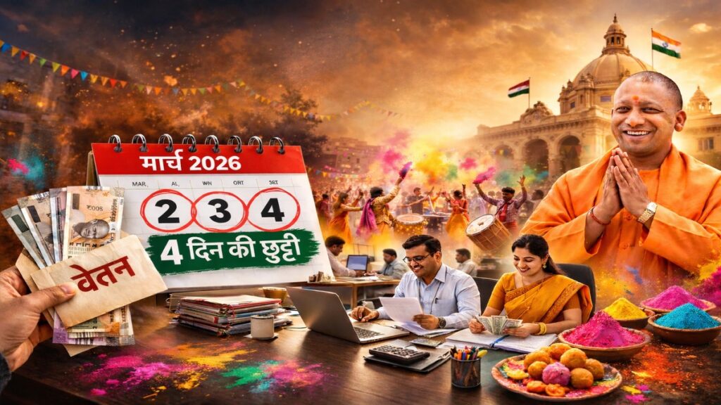 होली से पहले उत्तर प्रदेश में सरकारी कर्मचारियों के लिए अवकाश और वेतन से जुड़ी तैयारी का प्रतीकात्मक दृश्य