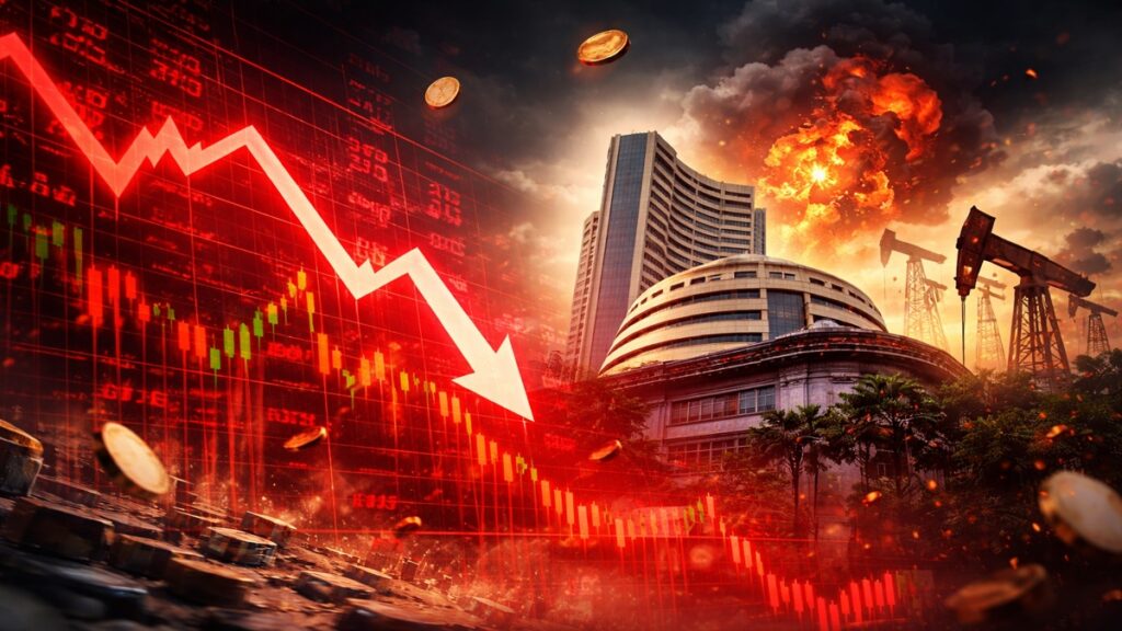 भारतीय शेयर बाजार में गिरावट, सेंसेक्स और निफ्टी में बड़ी गिरावट का प्रतीकात्मक चित्र