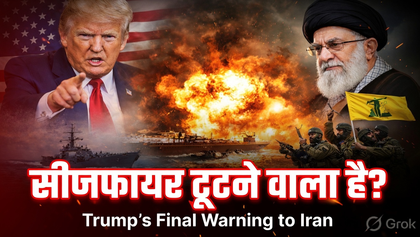 ईरान-अमेरिका सीजफायर 2026: हार्मुज और लेबनान में तनाव बरकरार ट्रंप की चेतावनी के बाद ईरान-अमेरिका सीजफायर, हार्मुज स्ट्रेट में युद्धपोत और लेबनान में तनाव की प्रतीकात्मक तस्वीर