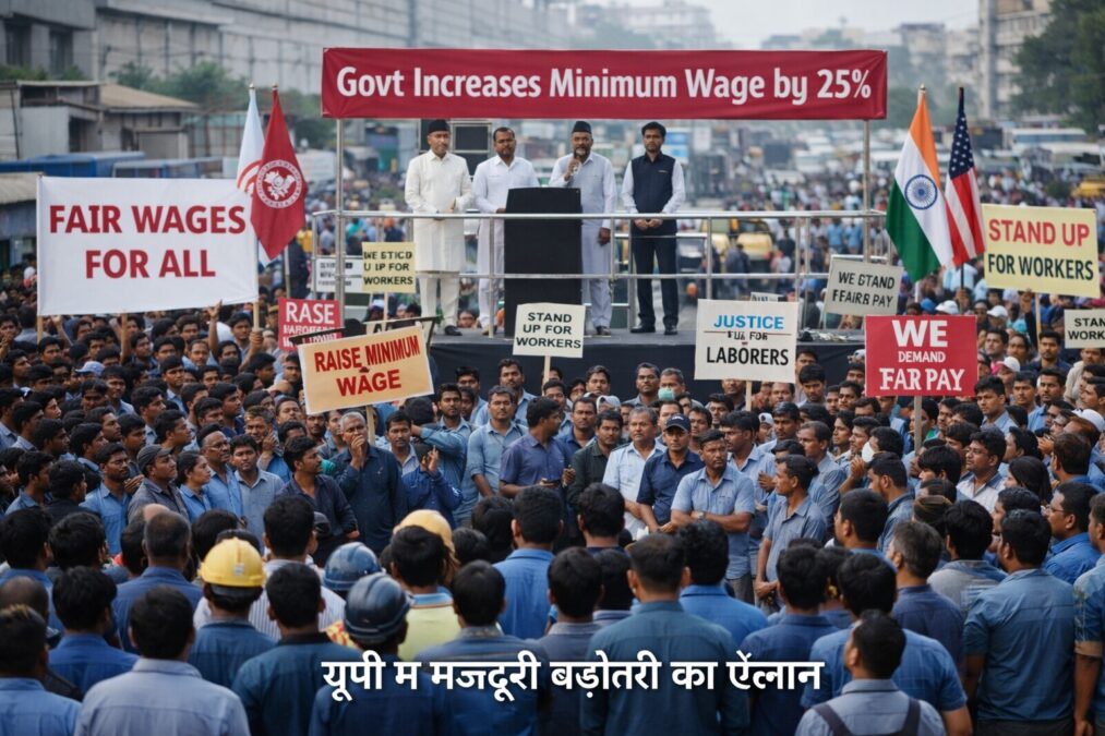 नोएडा में मजदूरों का प्रदर्शन और यूपी सरकार की न्यूनतम मजदूरी बढ़ोतरी घोषणा