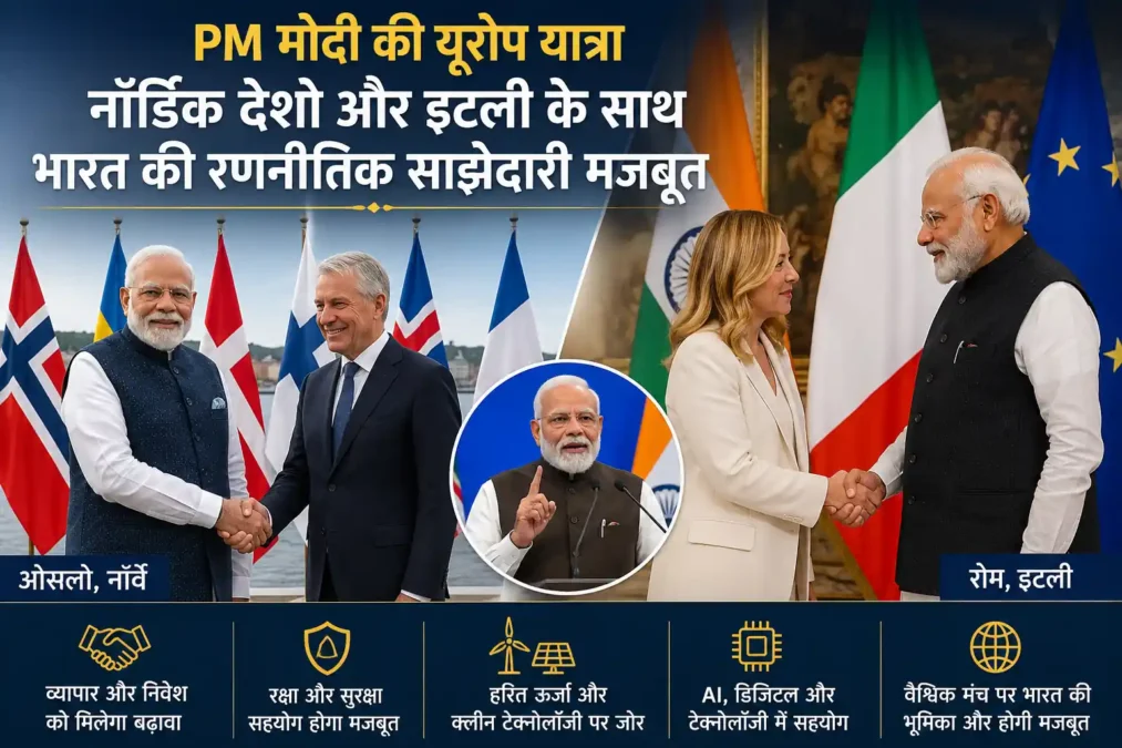 PM Modi meeting Nordic and Italian leaders during Europe tour 2026 focused on strategic partnership, trade, defense and technology cooperation