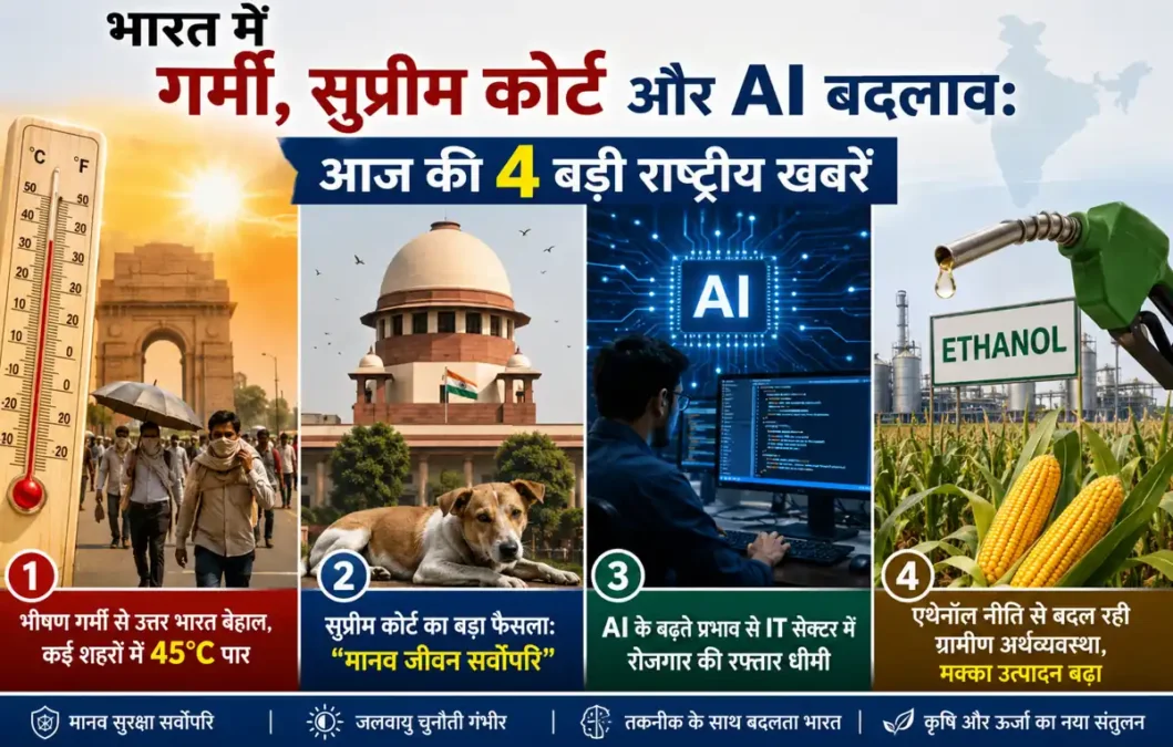 India National Headlines 2026 featuring heatwave Supreme Court AI jobs and ethanol economy