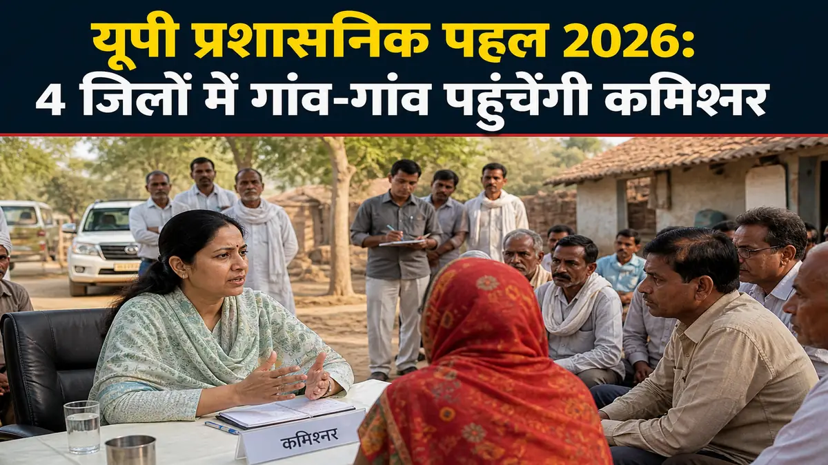 यूपी प्रशासनिक पहल 2026 के तहत गांव में लोगों से बातचीत करती कमिश्नर दुर्गा शक्ति नागपाल
