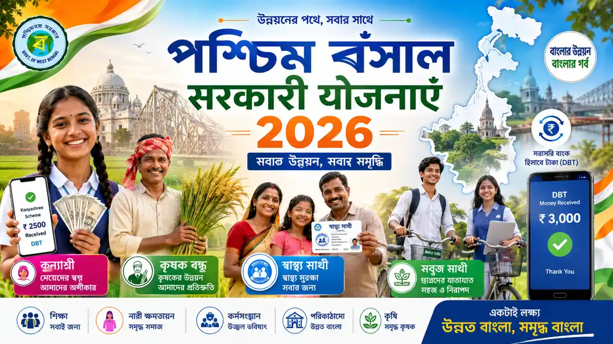 पश्चिम बंगाल सरकारी योजनाएं 2026 - कन्याश्री, कृषक बंधु, स्वास्थ्य साथी और युवा भत्ता योजना