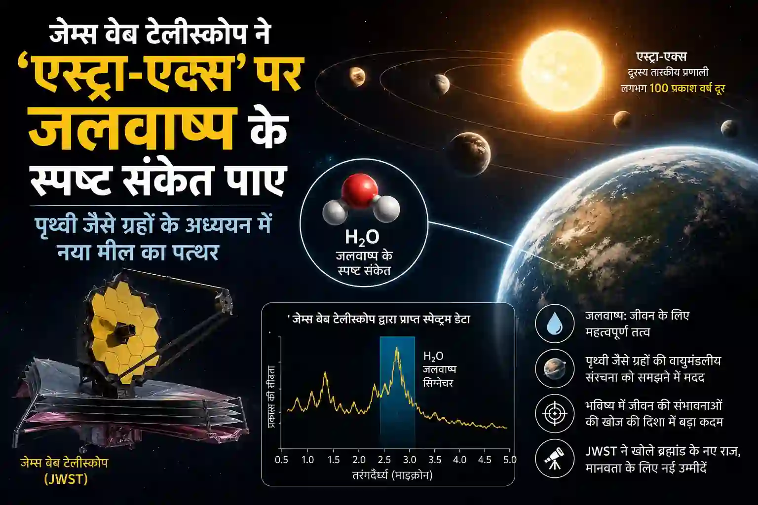 जेम्स वेब टेलीस्कोप ने ‘एस्ट्रा-एक्स’ पर जलवाष्प के स्पष्ट संकेत पाए: पृथ्वी जैसे ग्रहों के अध्ययन में नय...