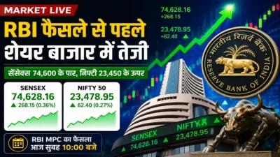 RBI के फैसले से पहले शेयर बाजार में तेजी, सेंसेक्स 74,600 और निफ्टी 23,450 के पार