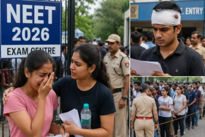 NEET 2026 परीक्षा में दिखे जज्बे और आंसू: कहीं एंट्री न मिलने पर रोईं छात्राएं, तो हादसे के बाद पट्टी बांधकर पहुंचा छात्र